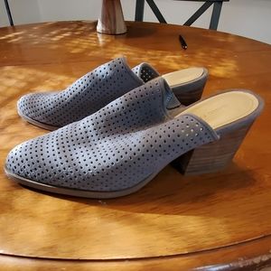 Grey perforated suede Marc Fisher slides